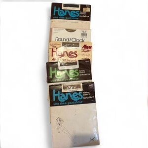 Vintage Hanes Pantyhose Bundle Ultra Sheer Alive Round The Clock NOS Lingerie